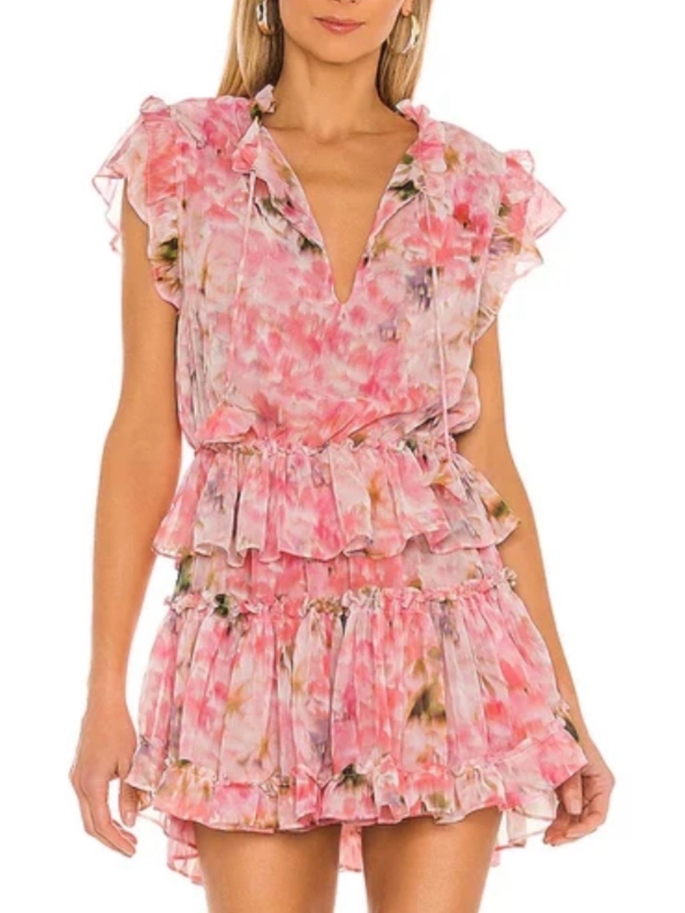 Misa Los Angeles Pink Floral Ruffle Tiered Mini